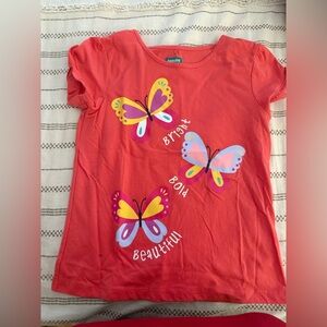 Brand New - Coral Pink Short Sleeve Tee with Colorful Butterfly Design